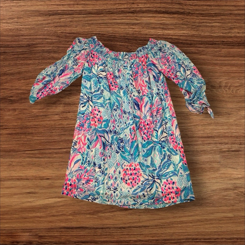 Lilly Pulitzer Maryellen Dress Women XS Extra Large Blue Off The Shoulder Floral